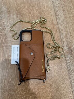 Bandolier Tan/Brown Leather Crossbody iPhone Case with Gold Chain